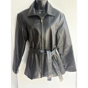 Vintage Leather Club USA Genuine Leather Jacket Black Belted Retro L Moto Bike